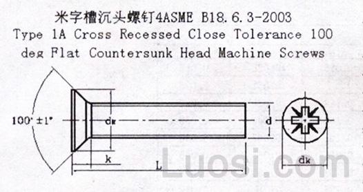 ASME/ANSI B 18.6.3-2003 米字槽沉头螺钉