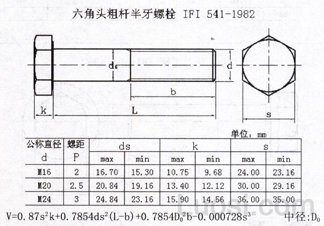 ifi 541-1982 六角头粗杆半牙螺栓