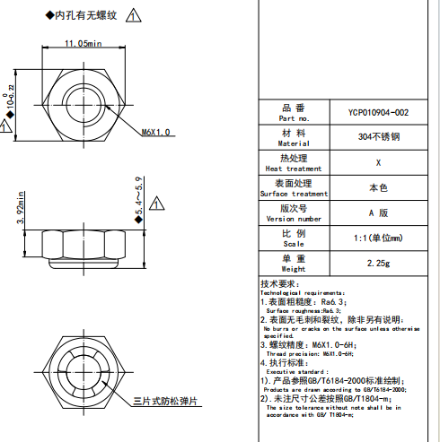 求购：304不锈钢M6锁紧螺母10-60万支/月附件