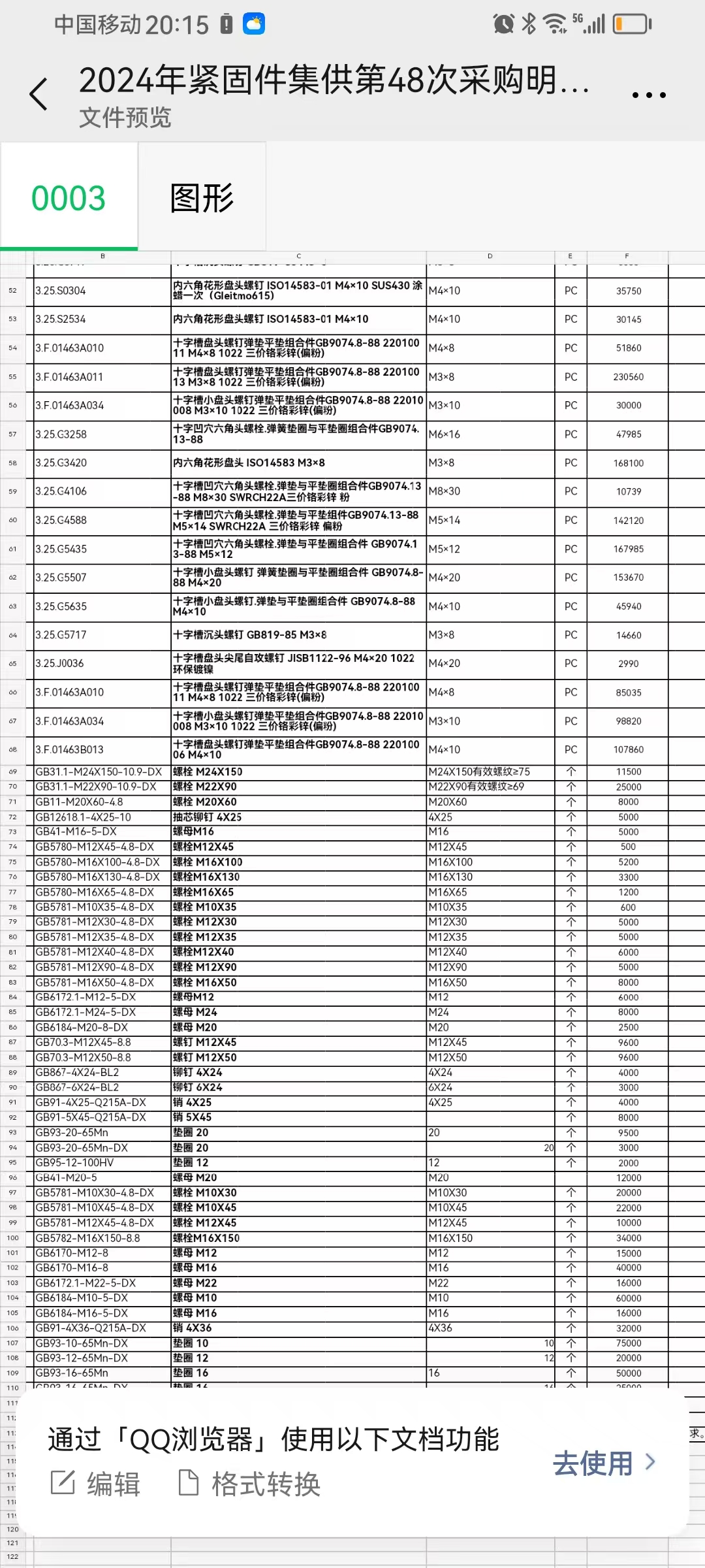 多个标准螺钉螺栓螺母标品采购，详情见附图，总数445万支附件