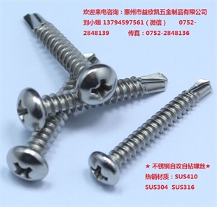 专业生产SUS410/304/316不锈钢钻尾螺丝（盘头十字钻尾螺丝）