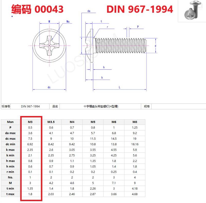 圆头螺栓盘头螺钉，M3X6PWM 烤漆黑色/镀镍