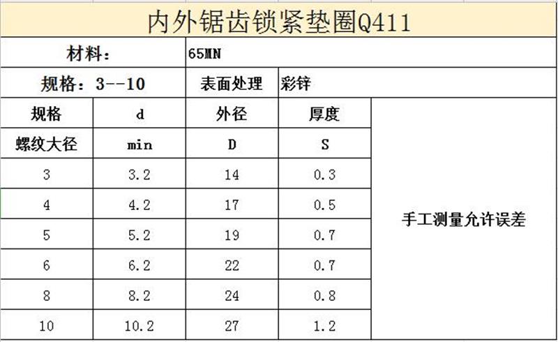 内外锯齿 锁紧垫圈 Q411  太阳花锯齿垫圈