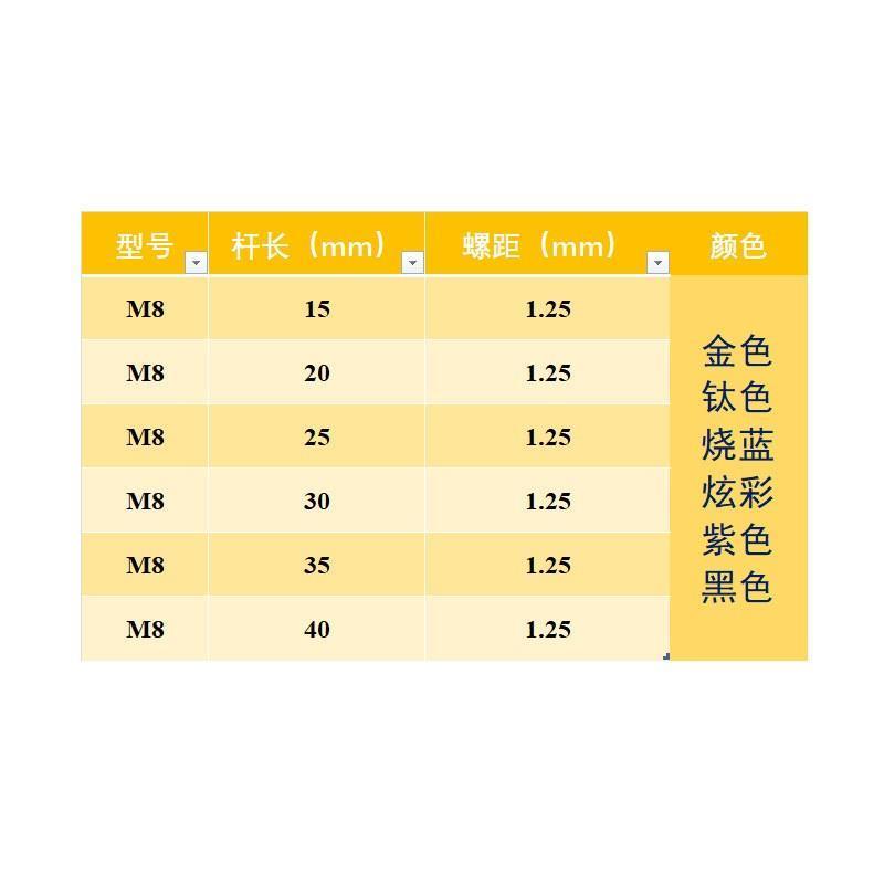 TC4钛合金花式螺丝摩托车卡钳改装螺丝M8X15/20/25/30/35/40 /45