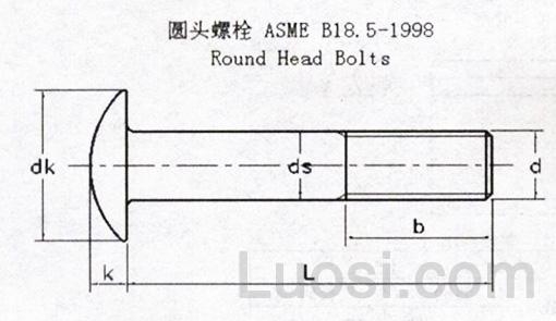 ASME/ANSI B 18.5-1998 圆头螺栓