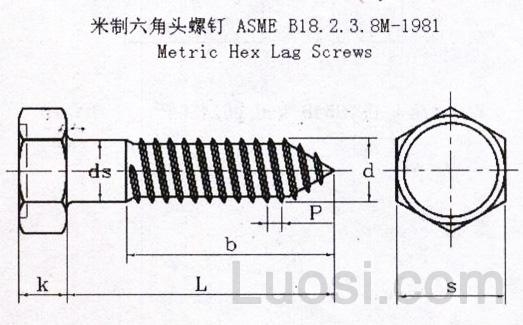 ASME/ANSI B 18.2.3.8M-1981 米制六角头木螺钉