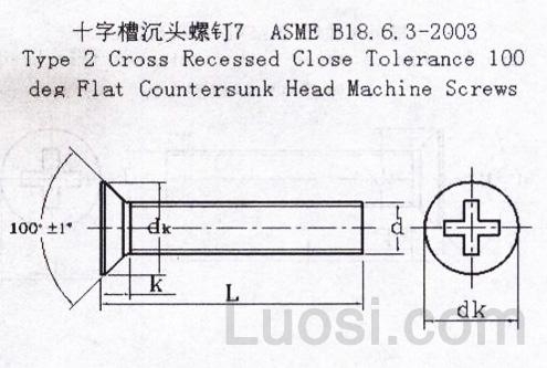 ASME/ANSI B 18.6.3-2003 十字槽沉头螺钉