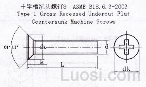 ASME/ANSI B 18.6.3-2003 十字槽沉头螺钉