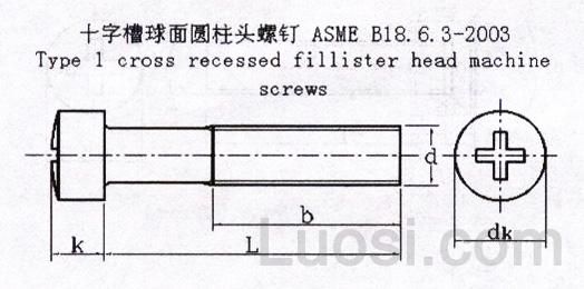 ASME/ANSI B 18.6.3-2003 十字槽球面圆柱头螺钉