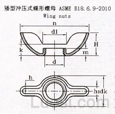 ASME/ANSI B 18.6.9-2010 矮型冲压式蝶形螺母