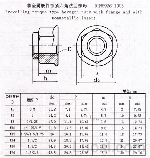 DIN 6926-1983 非金属嵌件锁紧六角法兰螺母