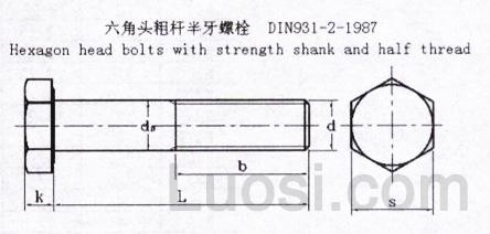 DIN 931-2-1987 六角头粗杆半牙螺栓M42-M160