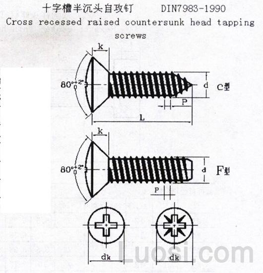 DIN 7983-1990 十字槽半沉头自攻钉