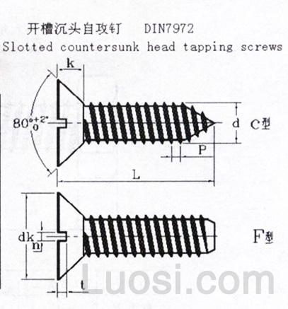 DIN 7972-1990 开槽沉头自攻钉