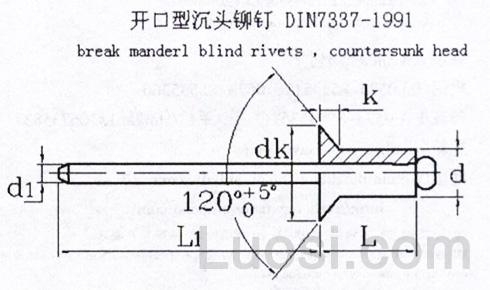 DIN 7337-1991 开口型沉头抽芯铆钉