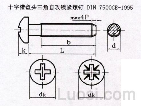 DIN 7500CE-1995 十字槽盘头三角锁紧自攻螺钉