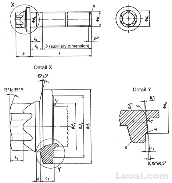 DIN 34801 六角花形大法兰面钢制螺栓