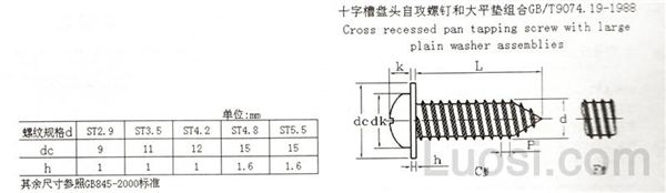 GB /T 9074.19-1988 十字槽盘头自攻螺钉和大平垫组合