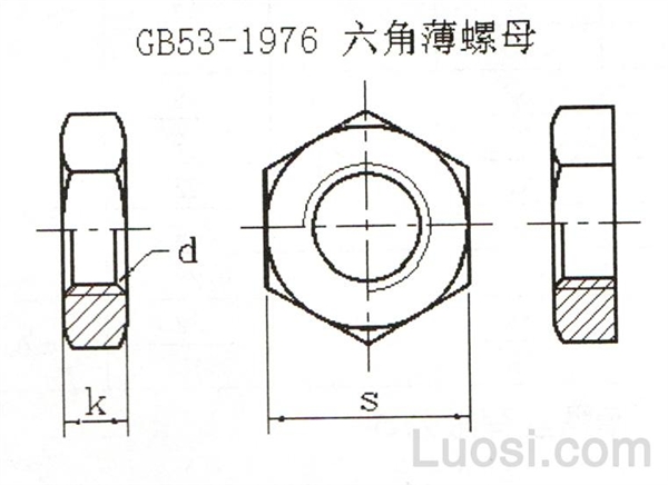 GB 53-1976 六角薄螺母