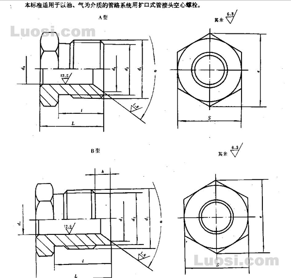 GB 5650 扩口式管接头空心螺栓