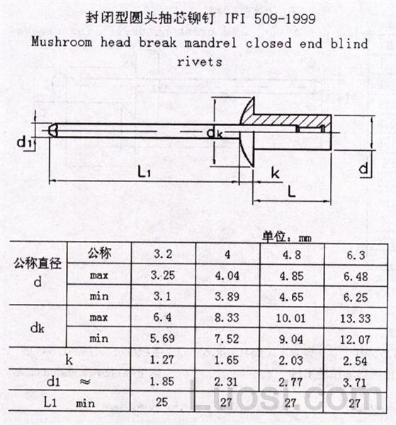 IFI 509-1999 封闭型圆头抽芯铆钉