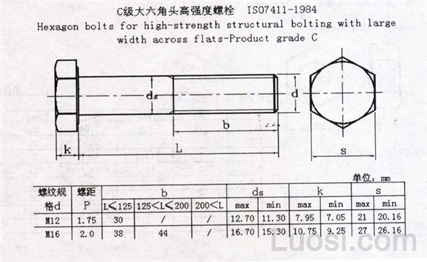 ISO 7411-1984 六角头粗杆螺栓