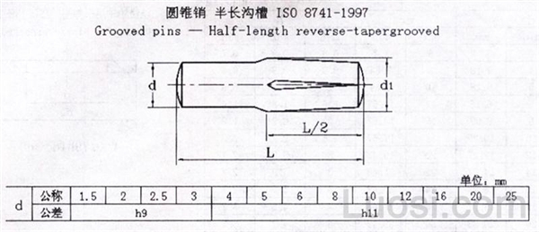 ISO 8741-1997 C型-半长倒锥槽的槽销