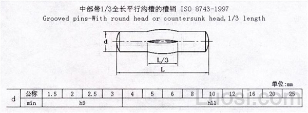 ISO 8743-1997 中部带1/3全长平行沟槽的槽销