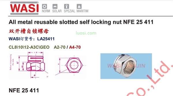 NFE 25 411 双开槽自锁螺母