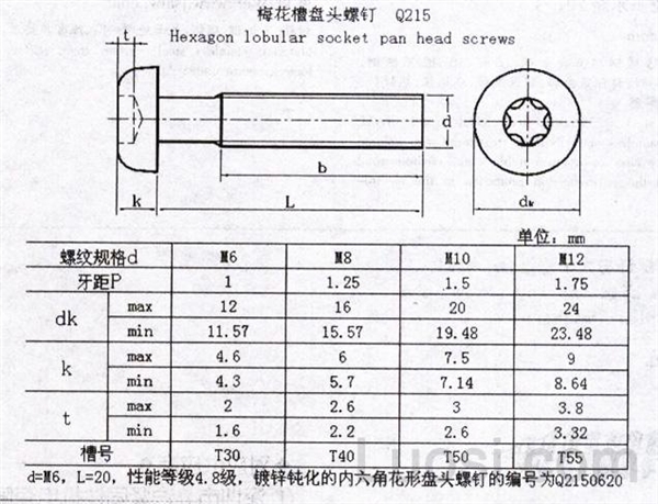 Q 215 内六角花形盘头螺钉