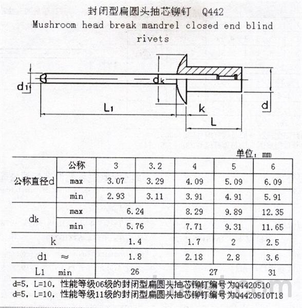 Q 442 封闭型扁圆头抽芯铆钉