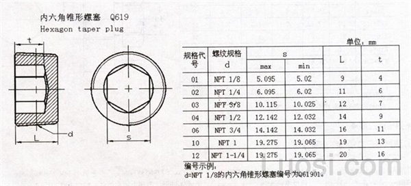 Q 619 内六角锥形螺塞