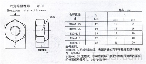 Q 306 六角锥面螺母