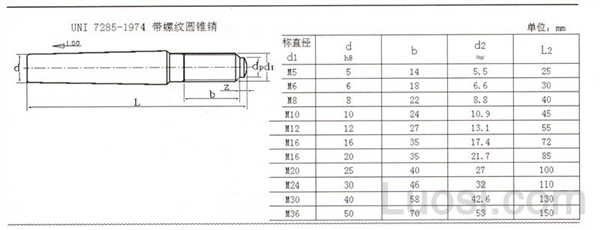 UNI 7285-1974 带螺纹圆锥销